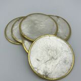 Set of 6 coasters in mother-of-pearl and brass