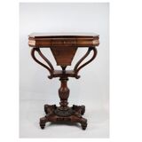 Antique mahogany sewing table on a pillar from around the year 1840s