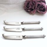 Set of 3 small silver metal cheese knives