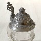Bohemian crystal beer mug with chiseled pewter lid