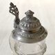 Bohemian crystal beer mug with chiseled pewter lid