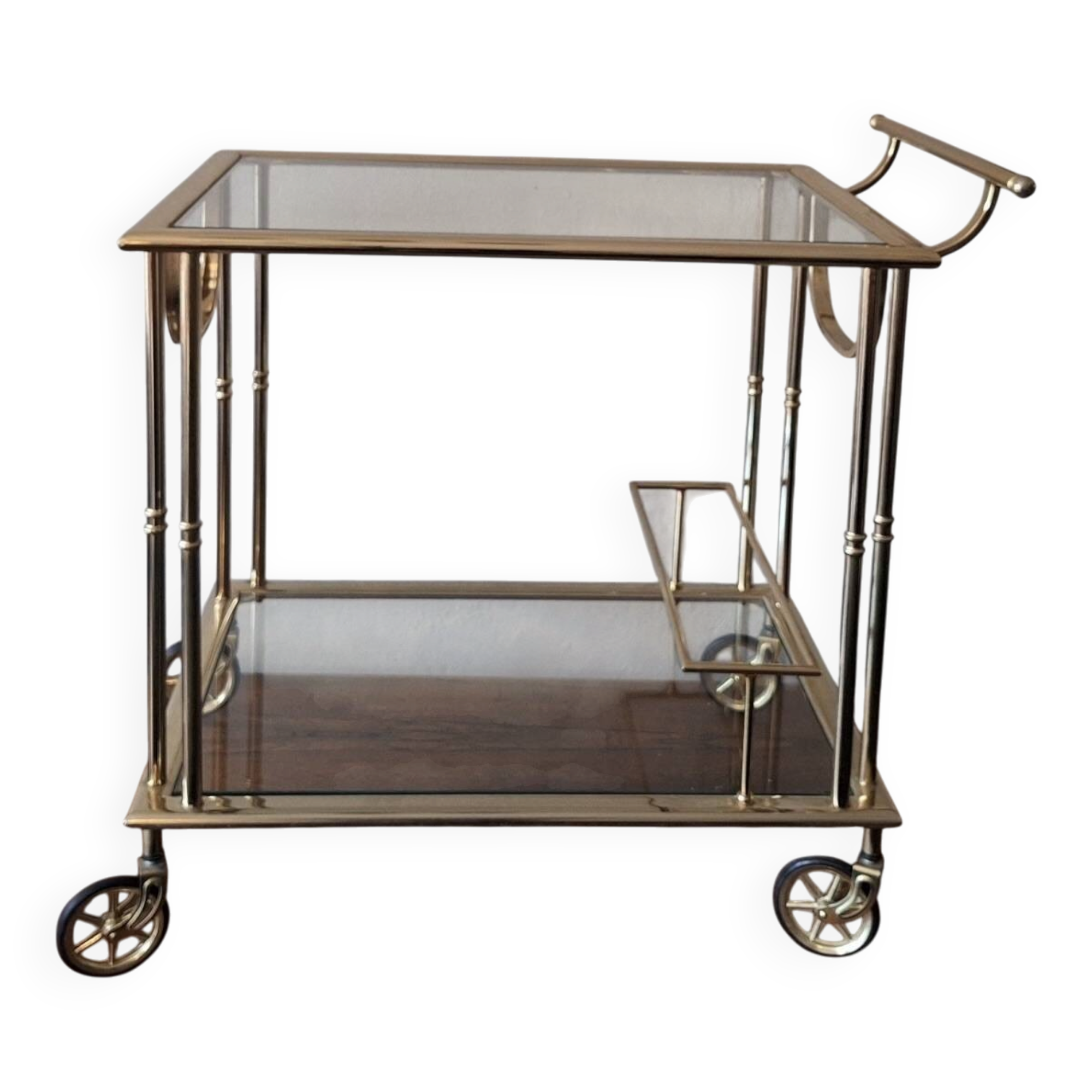 Chariot de bar en laiton doré de style Hollywood Regency, Italie, années 1970.