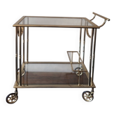 Chariot de bar en laiton doré de style Hollywood Regency, Italie, années 1970.