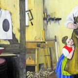 W. Melchinger - Scène folklorique bavaroise dans une menuiserie 1956