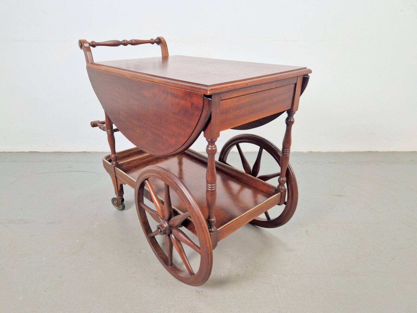 Vintage French Folding Spindle Bar Cart in Wood, 1960s