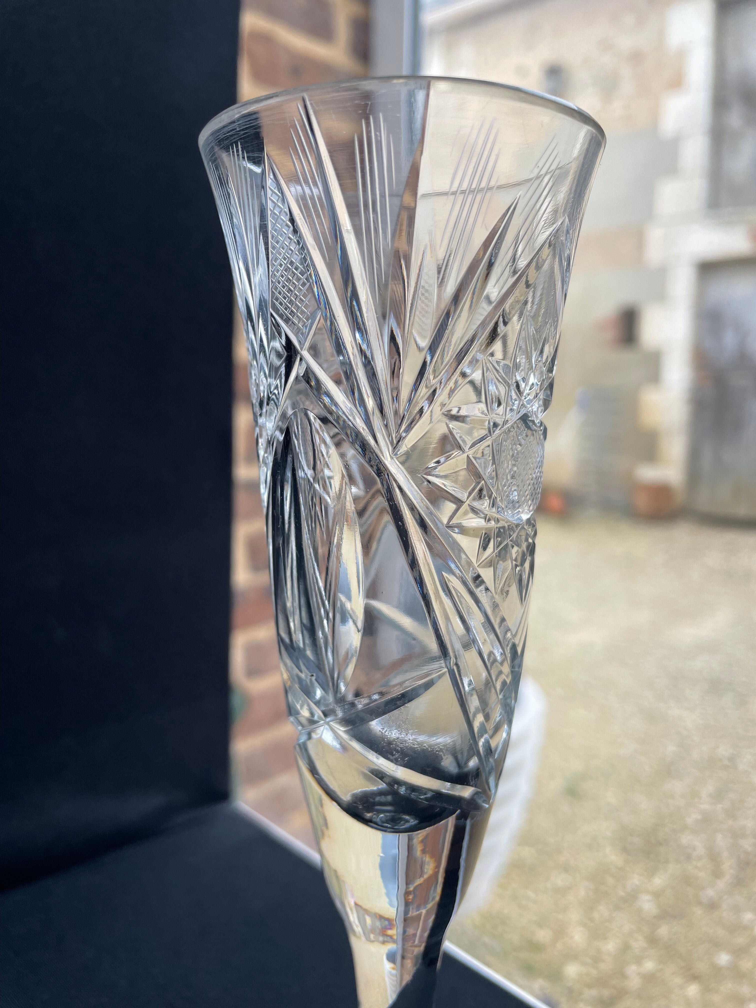 Champagne flutes, cut crystal, bohemian