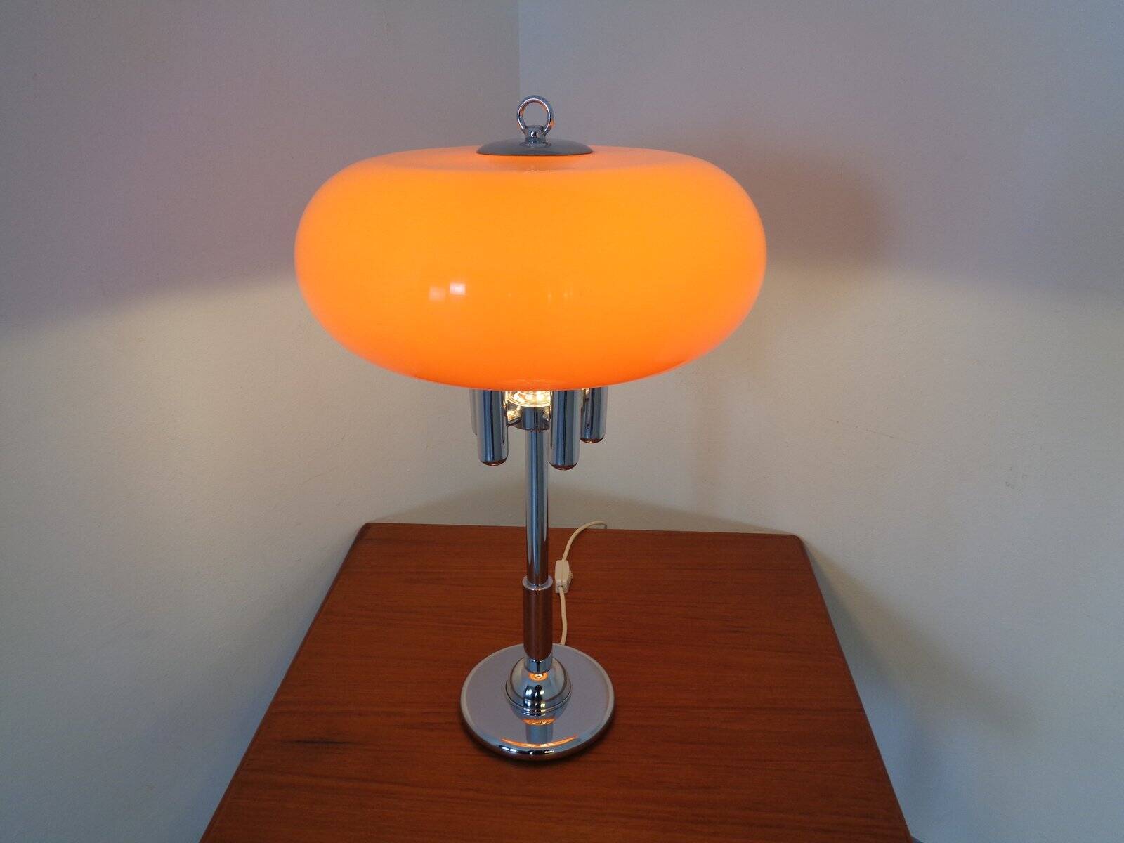 Italian orange plastic and chrome table lamp, 1960s