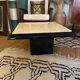 Coffee table in lacquered wood and vintage travertine