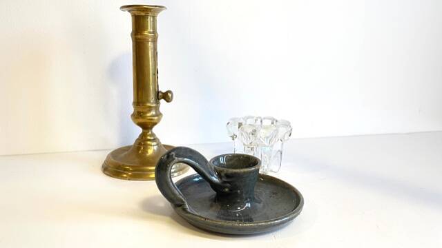 3 candlesticks in vintage brass and crystal