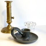 3 candlesticks in vintage brass and crystal