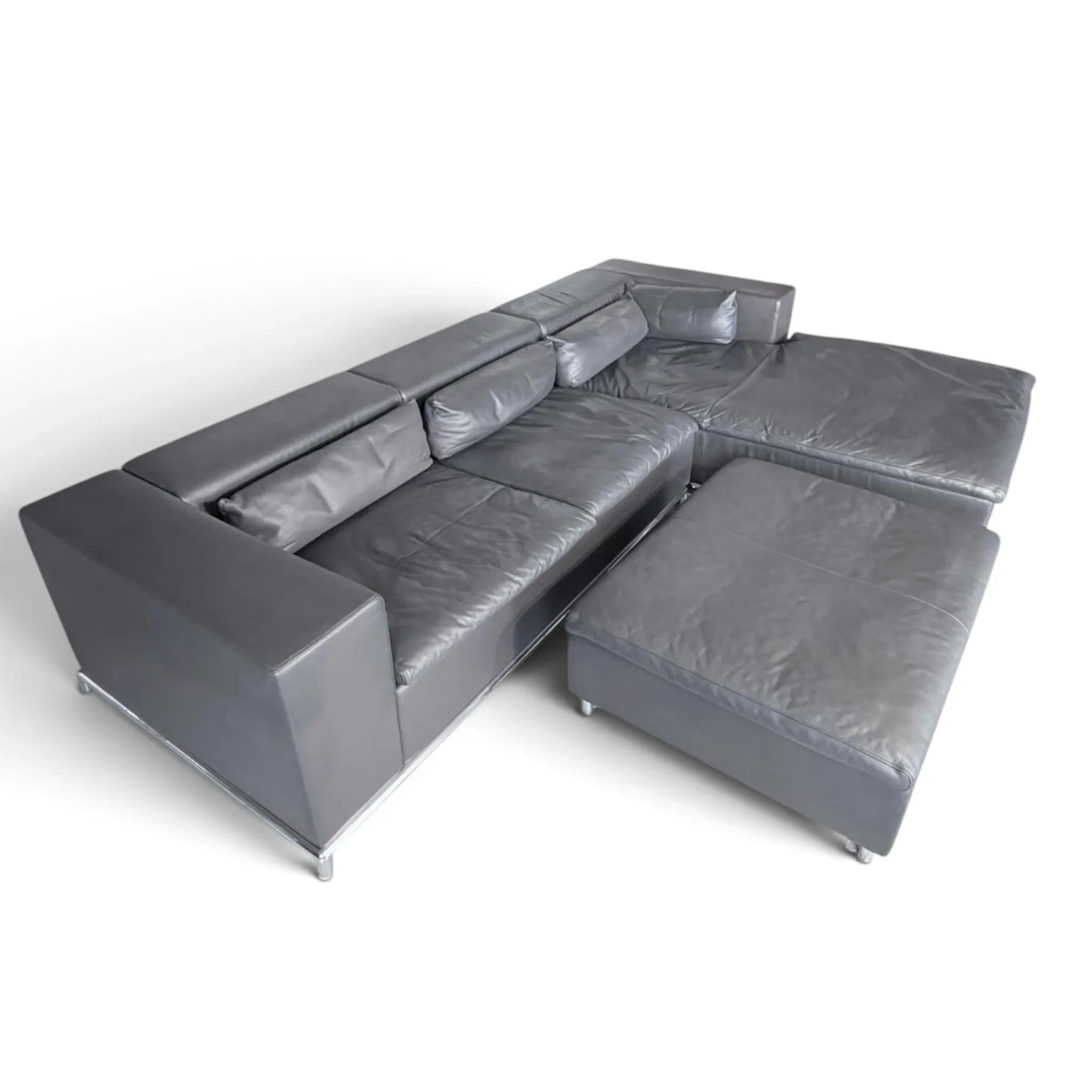de Sede DS-7 Ecksofa mit Hocker in grauem Leder