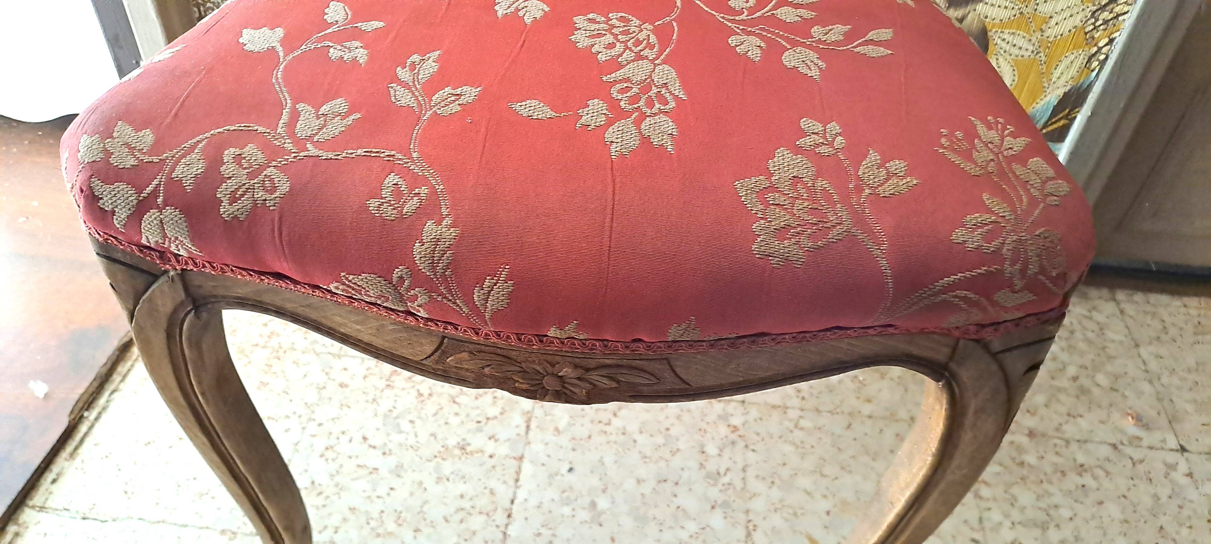 Wooden chair with varnished wood and red satin brocade fabric, 1920