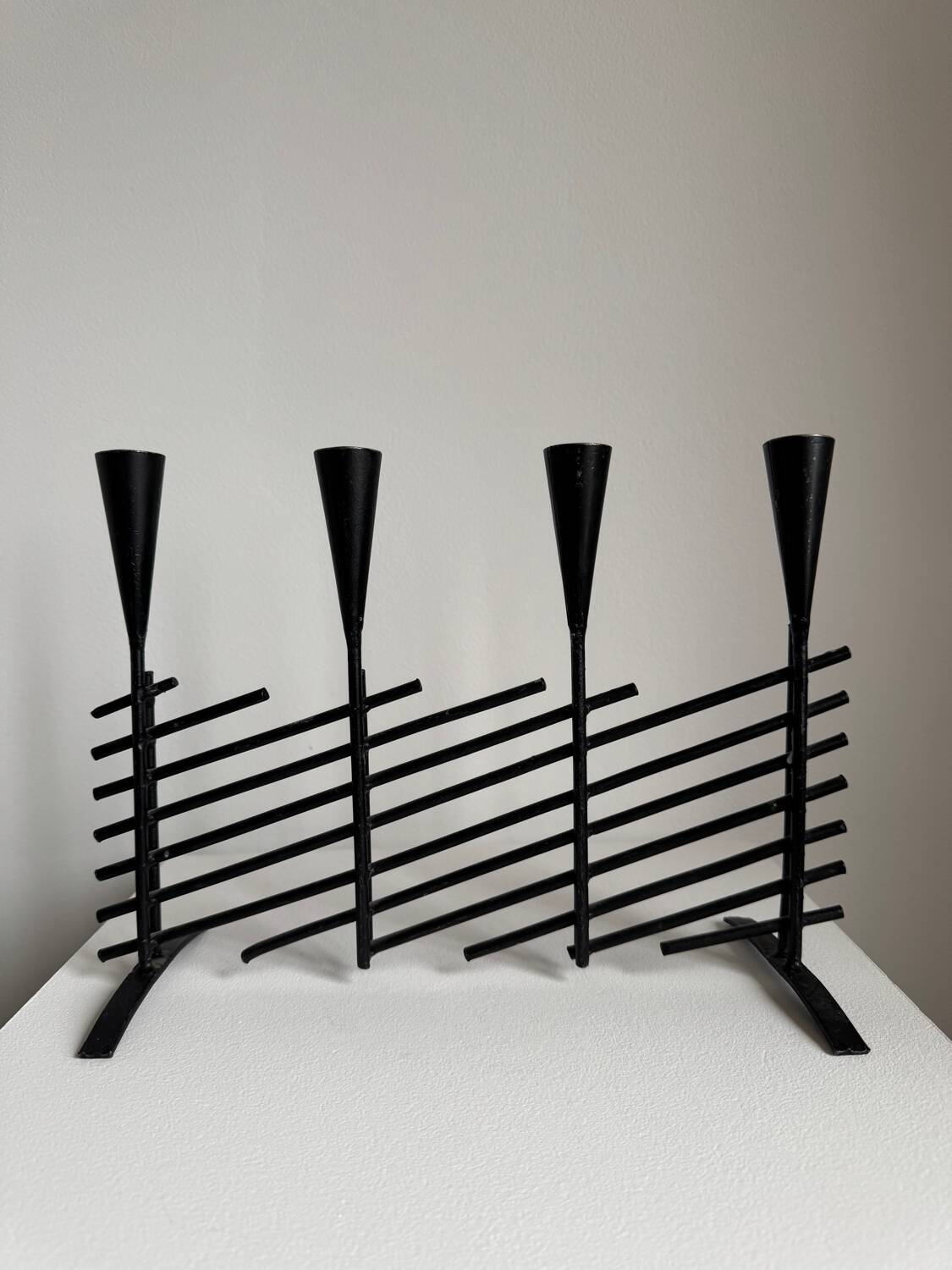 Vintage brutalist candelabrum in black metal