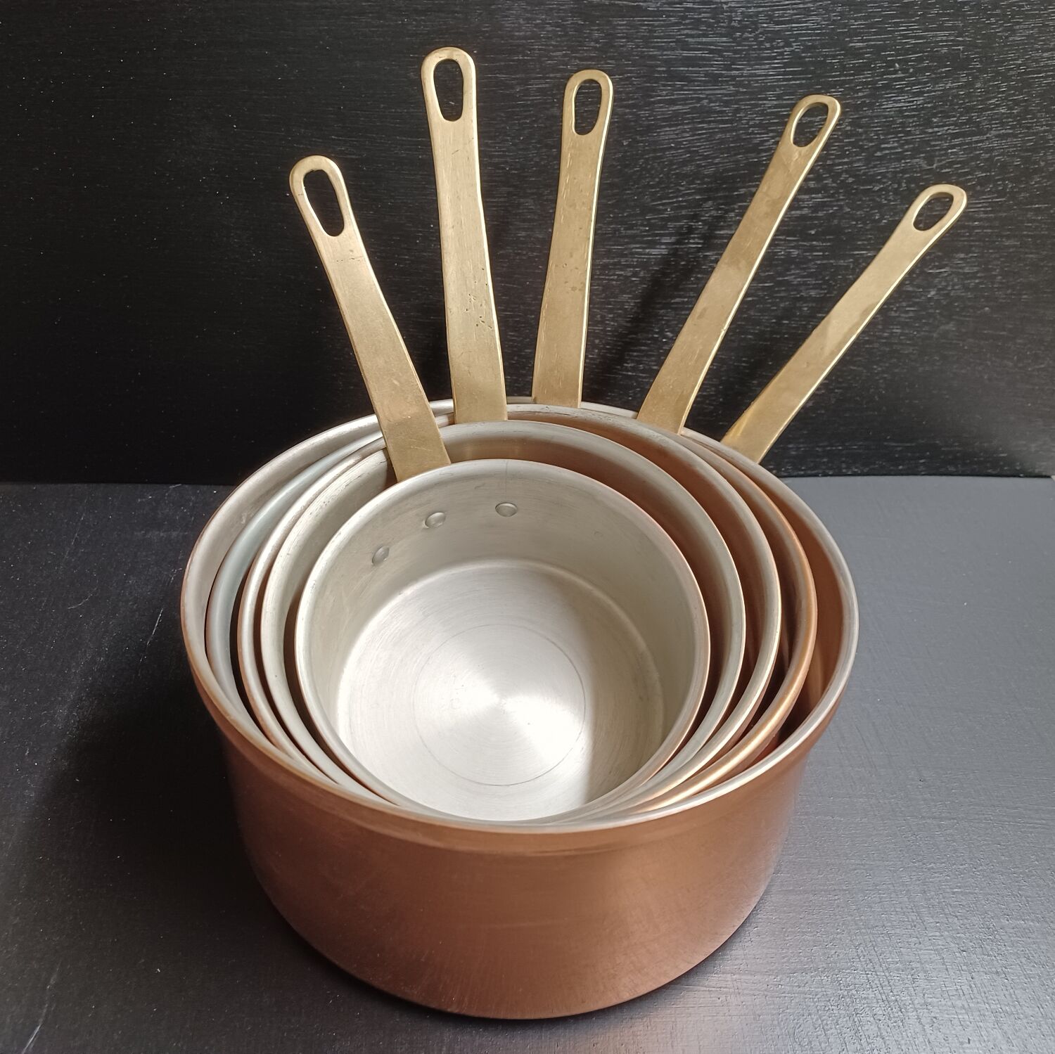 Lot de 5 casseroles en cuivre