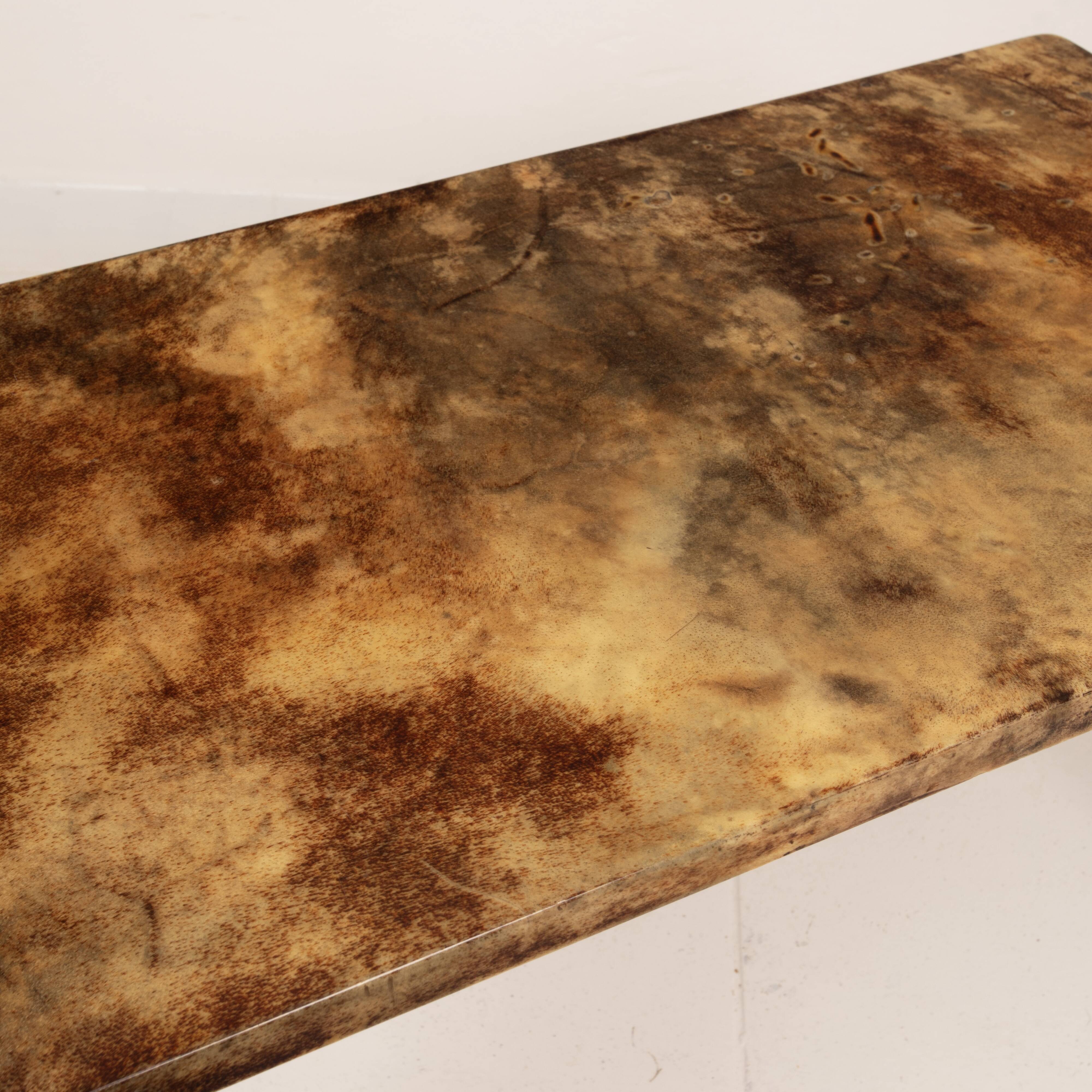 Rectangular parchment low coffee table by Aldo Tura 1950