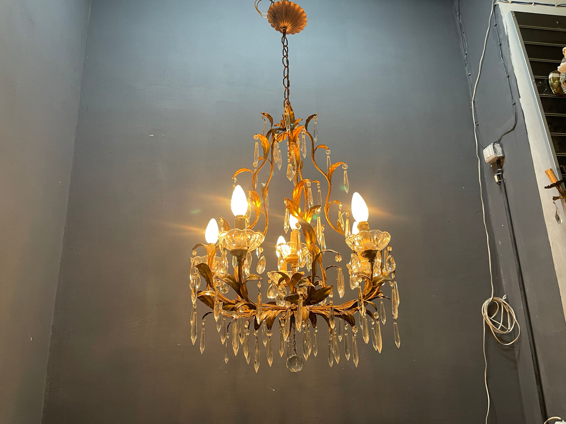 Italian Florentine Tole Chandelier, Italy, 1950s