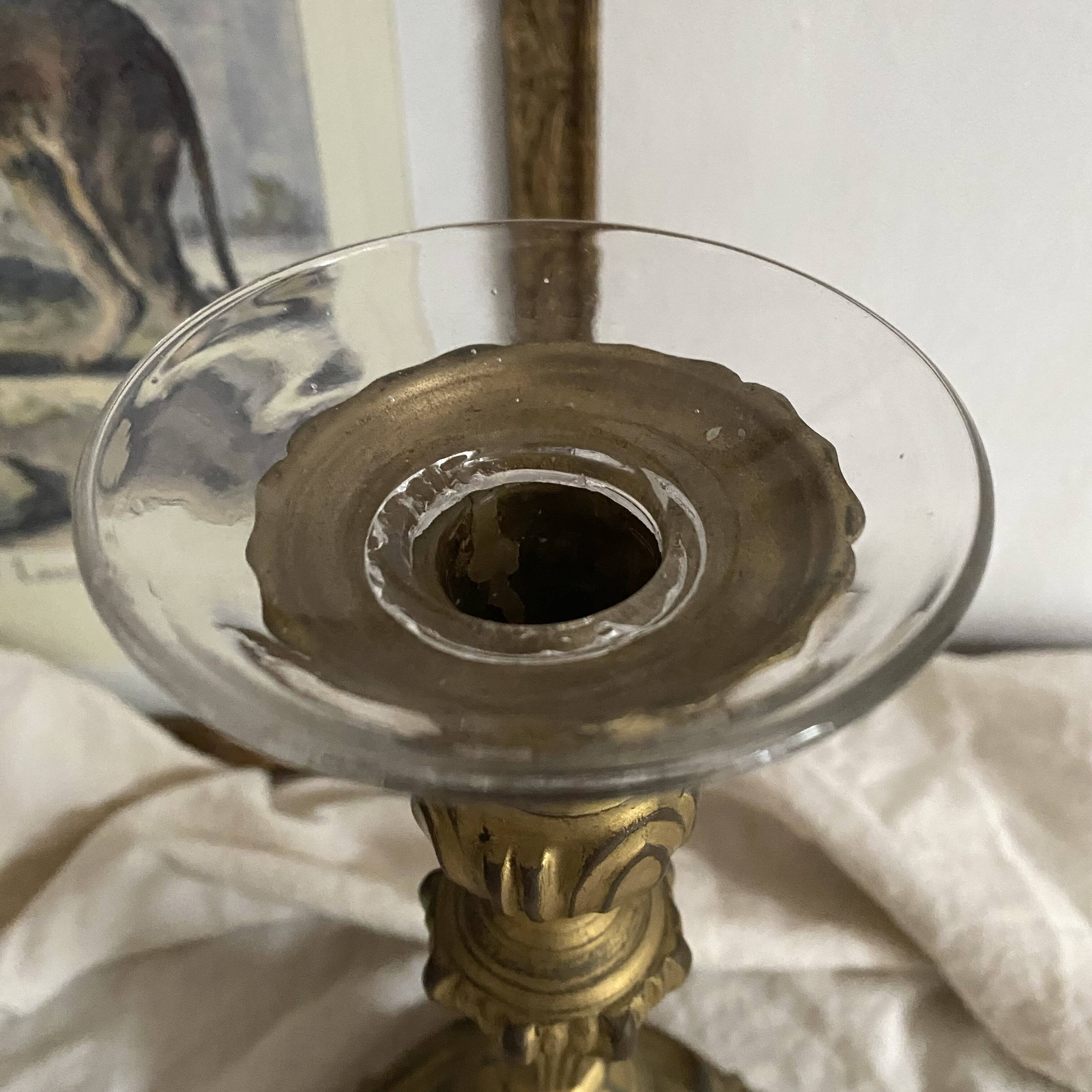 Large antique bronze candle holder 26 cm Louis XV style