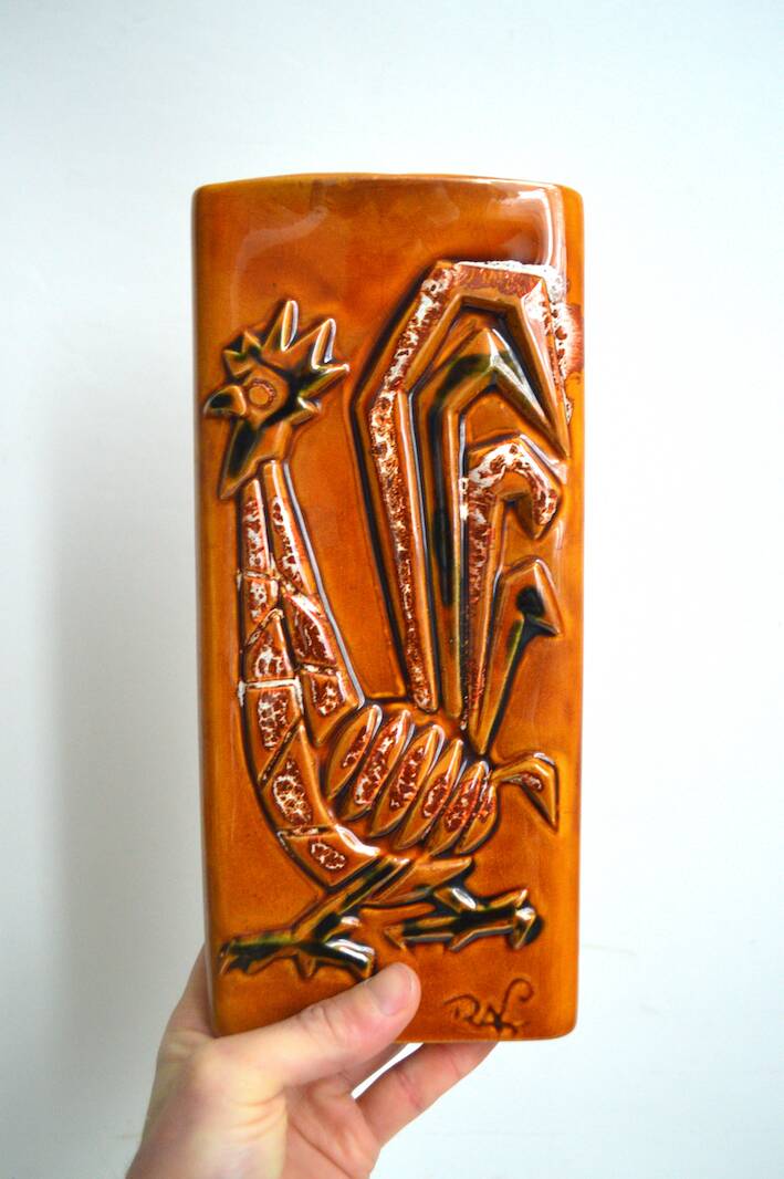 Rooster wall vase in stoneware