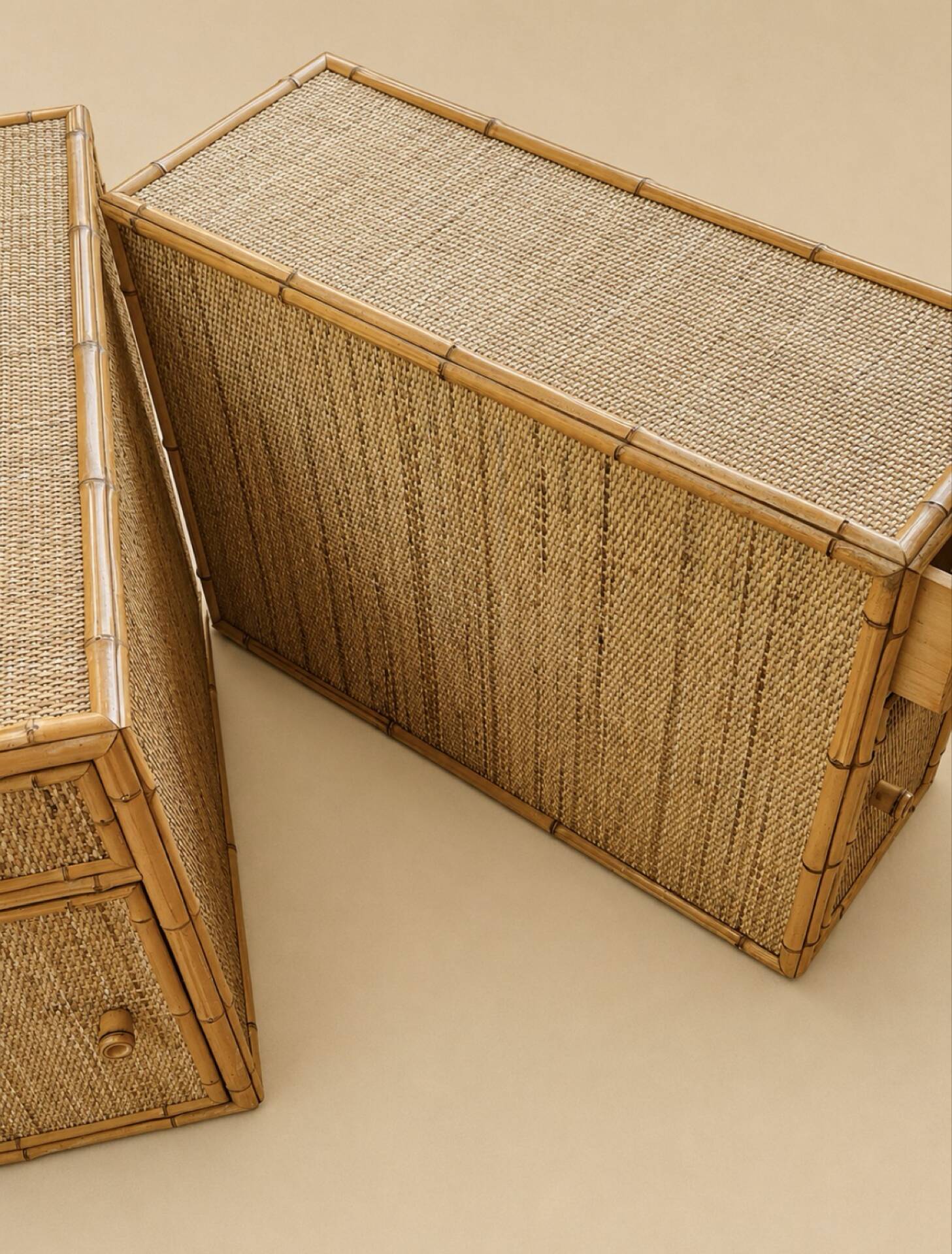 Pair of side tables / Bamboo and cane bar furniture (1970s)