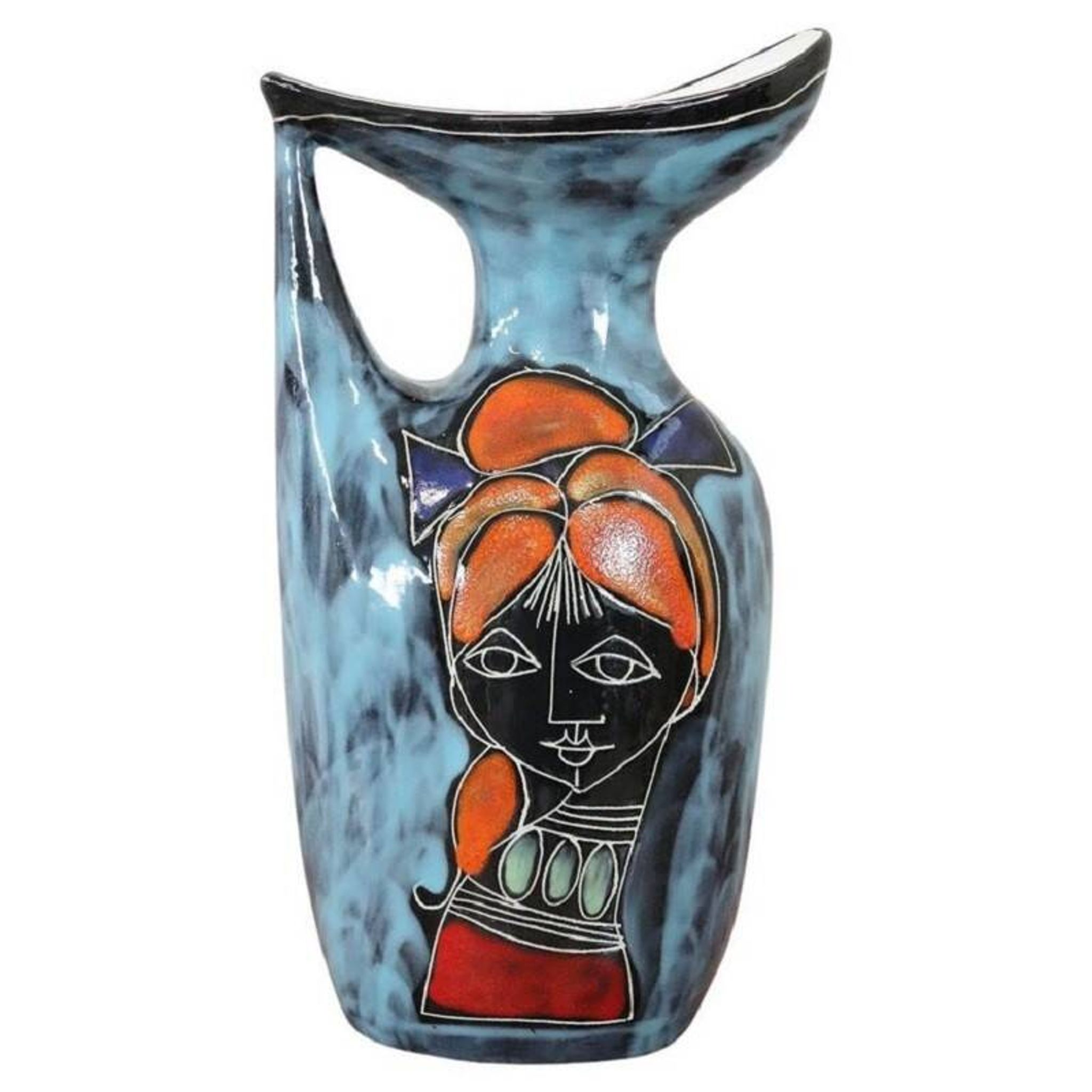 Vase en céramique décoré d'un visage féminin, années 1960