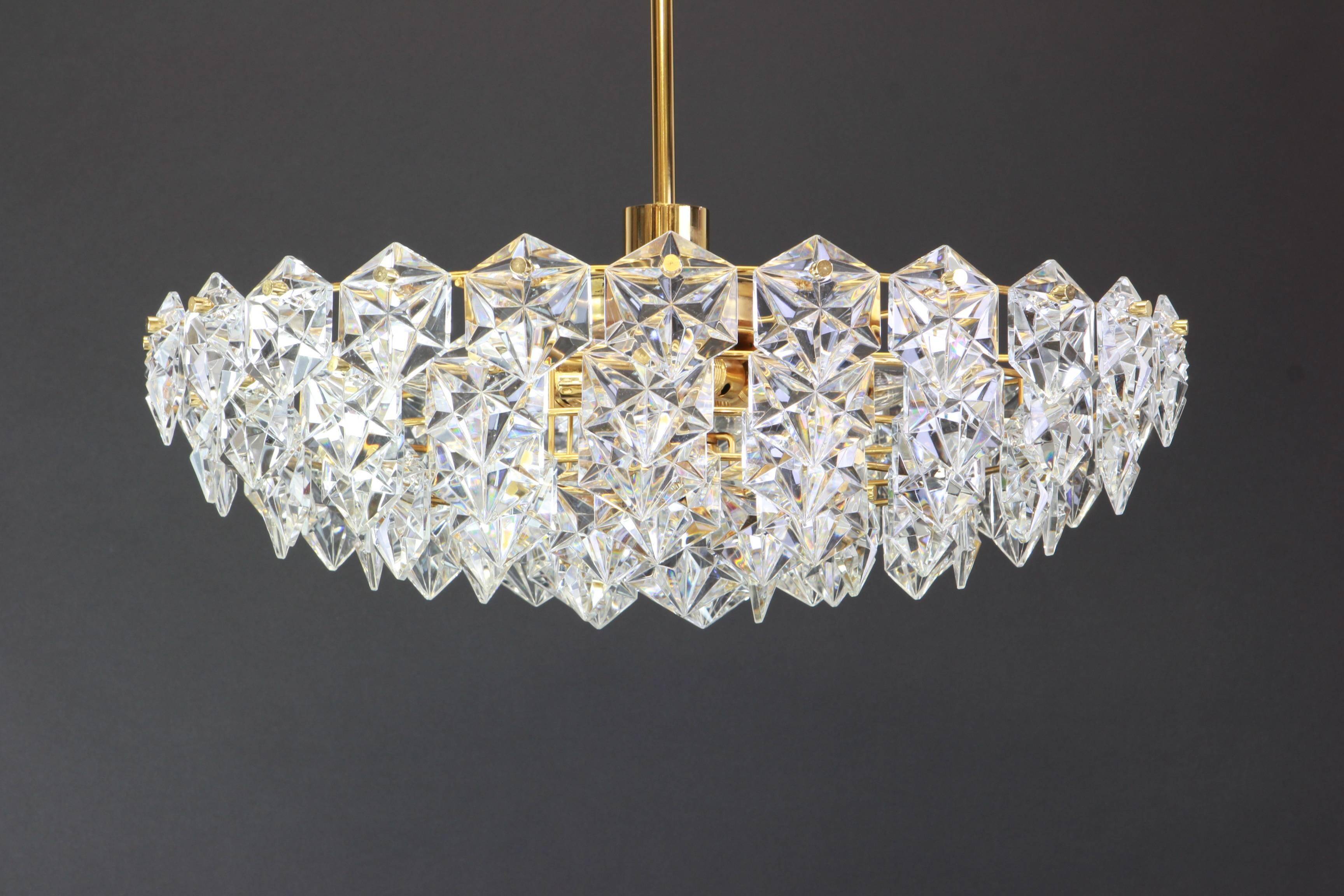 Superb large chandelier, brass and crystal glass by Kinkeldey, Germany, 1970s.
