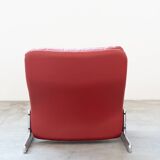 Armchair and pouf in red leather, Vitelli and Ammannati, for Brunati 70/80