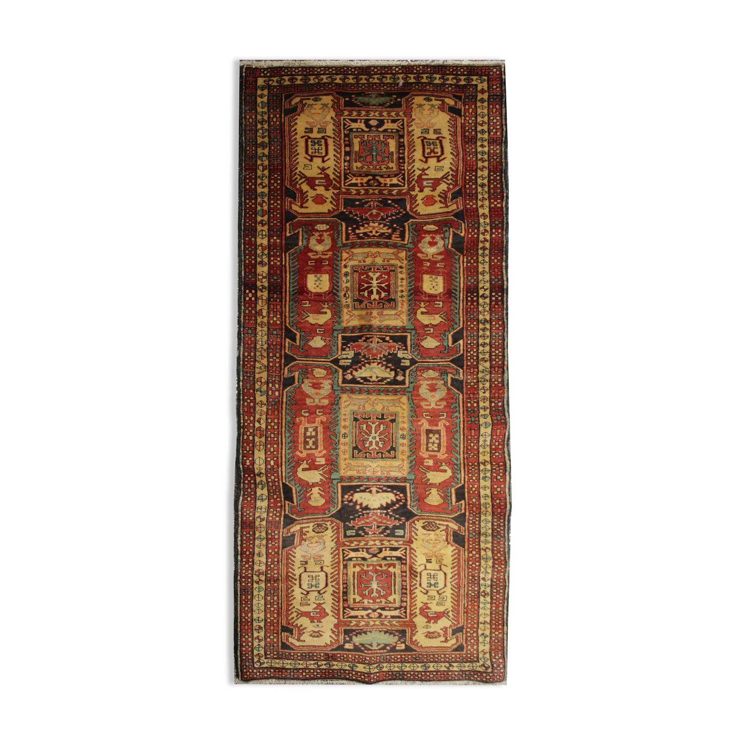 Antique persian wool aderbil rug, traditional orange wool carpet 115x304cm