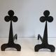 Pair of wrought steel and iron chenets with clover decorations 1950