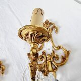 2 bougies antiques en bronze et cristal de roche et appliques à une lumière dans un style classique