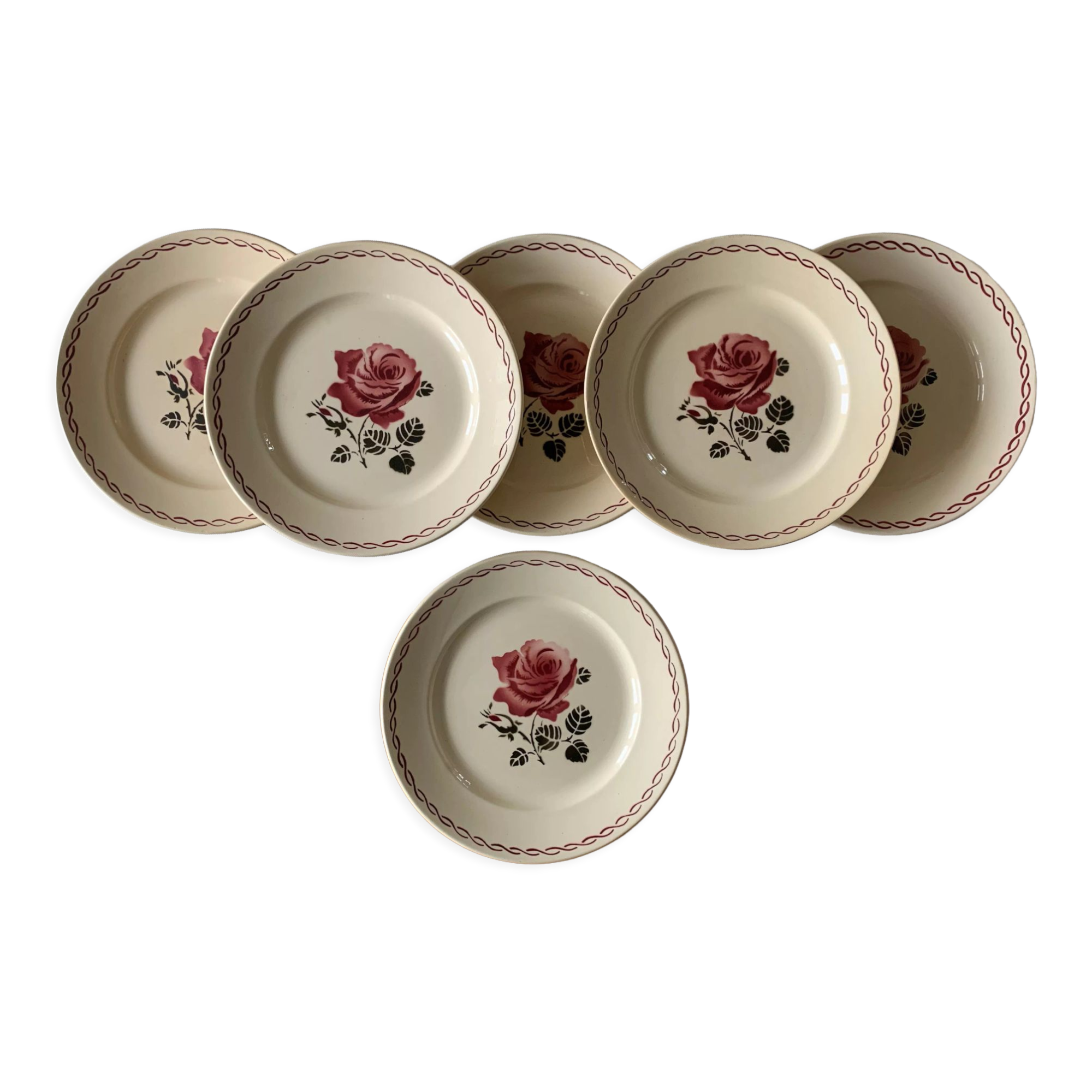 Set of 6 flat earthenware plates from Badonviller