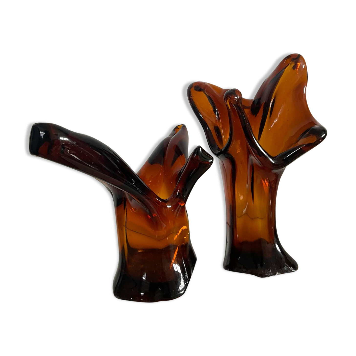 Duo de vases vintage en pâte de verre ambré