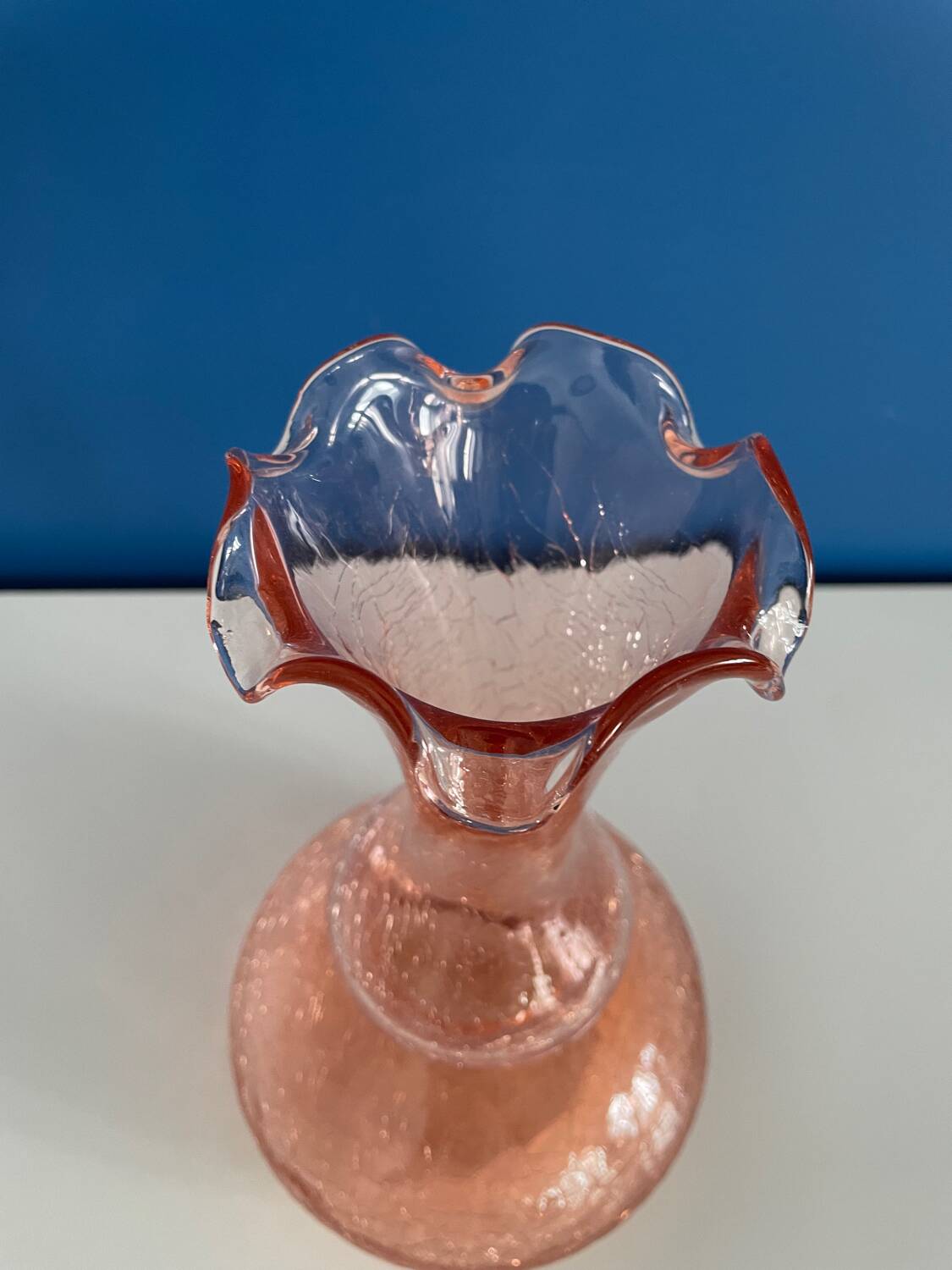 Pink crackle glass vase
