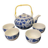 Blue and white ceramic tea set