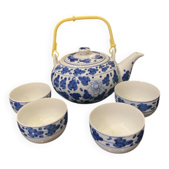 Blue and white ceramic tea set