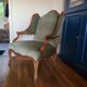 Vintage Louis XV style wing chair, light green velvet