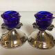 Pair of cobalt blue tulip-base candlesticks