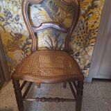 Pair of Bistrot blond wood chairs 1950 with canning seat