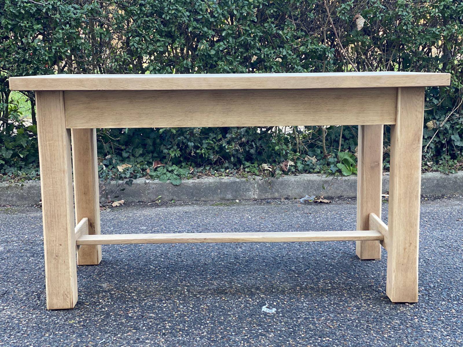 Renovated farmhouse table in solid oak wood and veneer, 135cm.