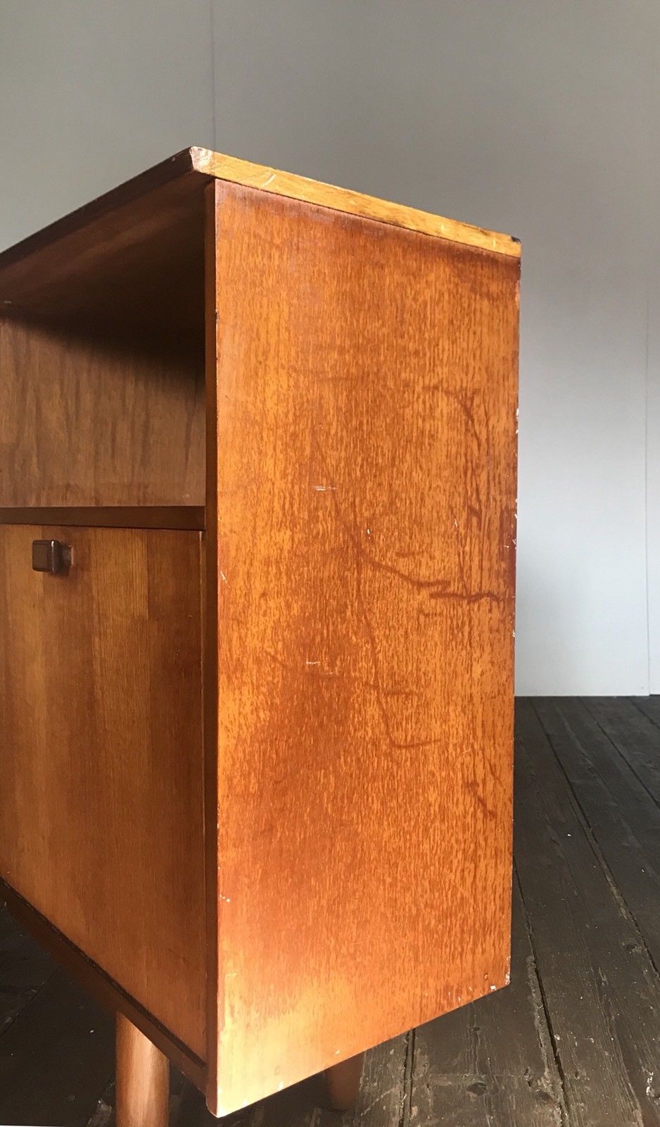 Row / teak, part glass, Mid century Scandinavian buffet