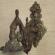 French antique electrified old brass gas mantle with patterned glass shade 4971.
