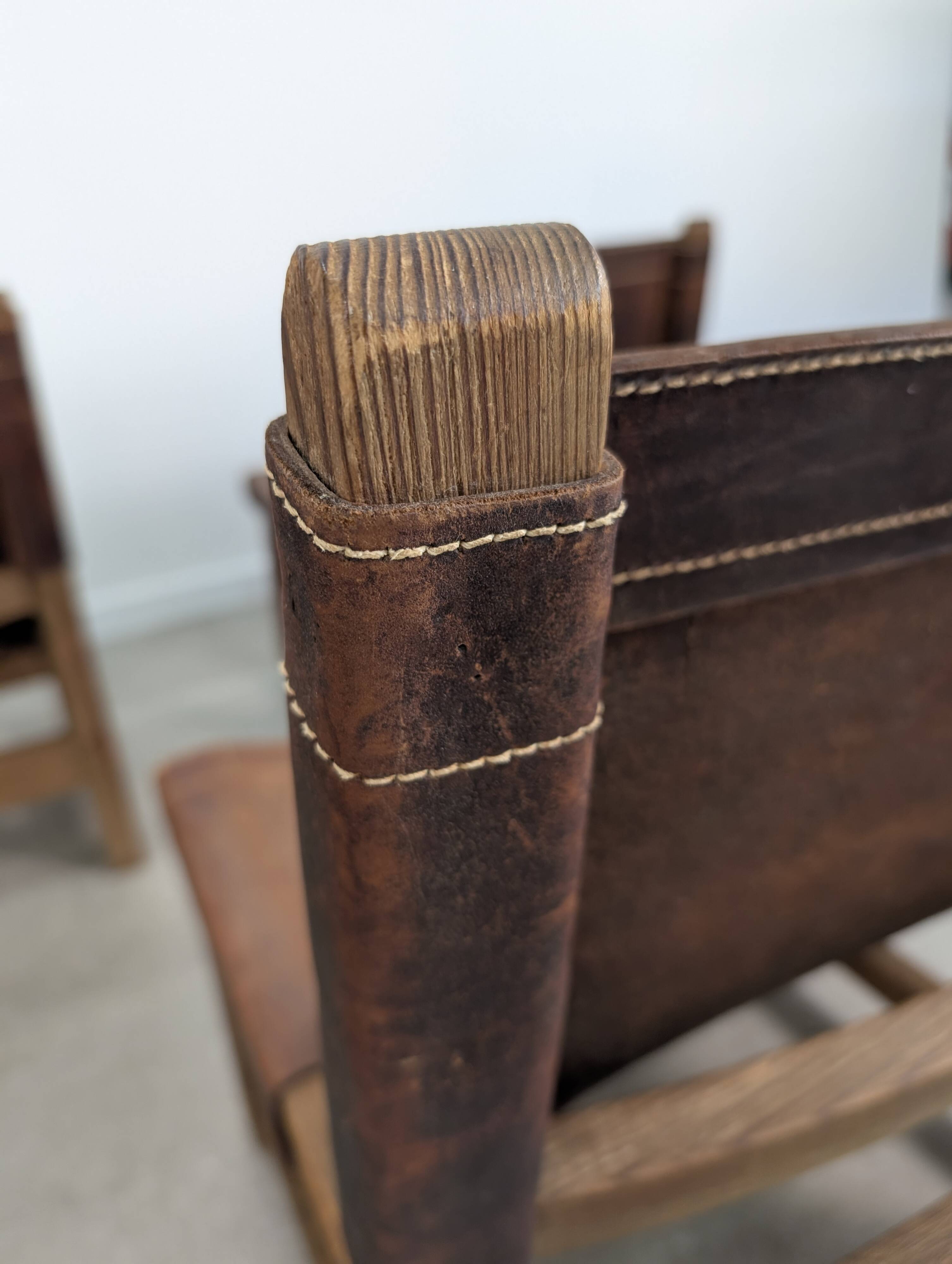 Set of 5 Spanish Leather and Oak Chairs