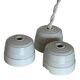 Triple industrial style pendant light with enamelled sheet metal and porcelain sockets
