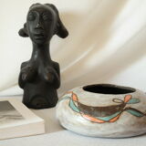 Vase boule Raku moderniste effet glaçure signé