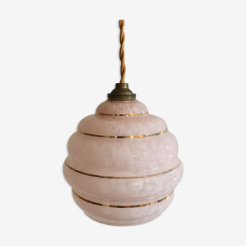 Suspension globe en verre de Clichy rose