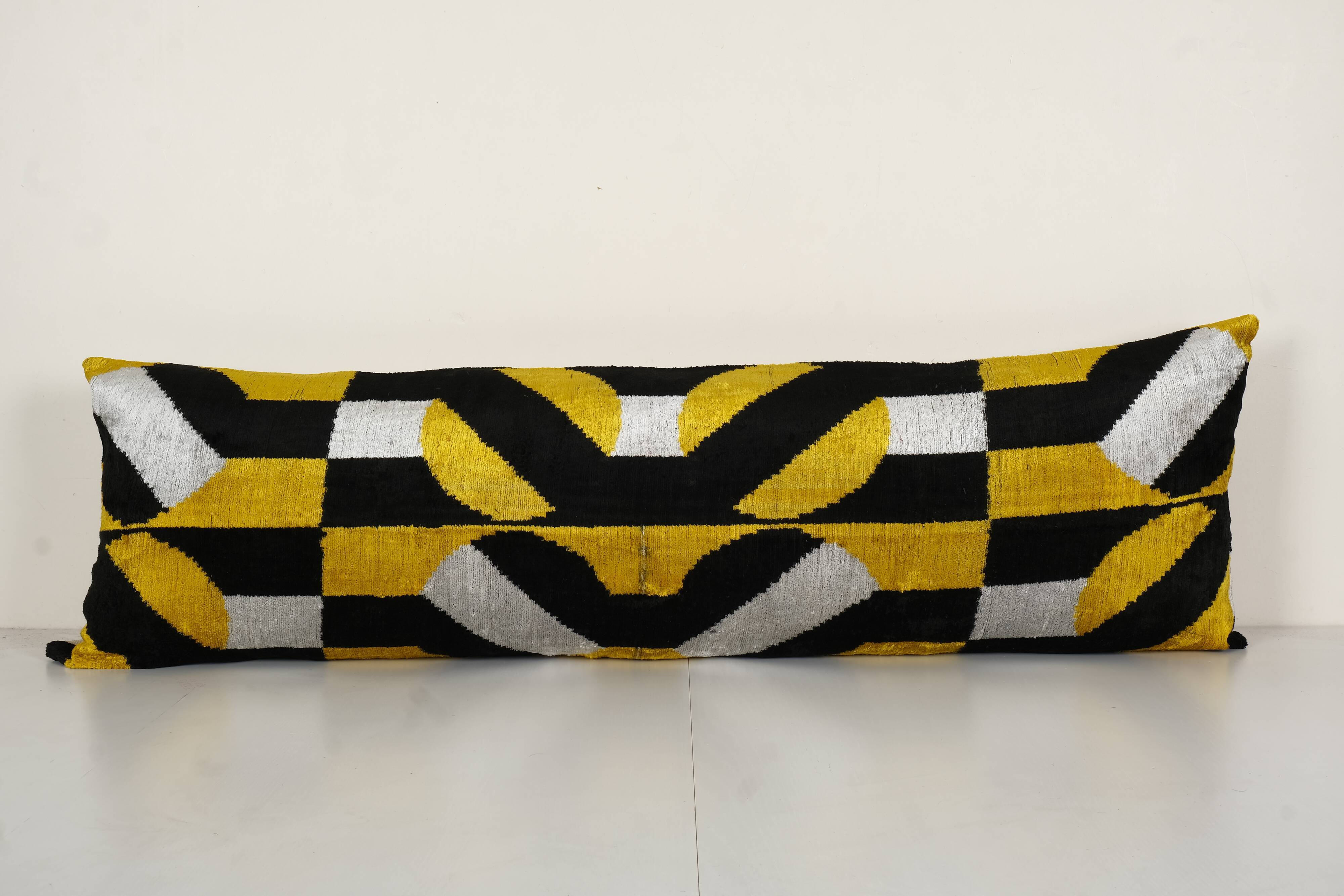 Yellow ikat velvet bedding pillow