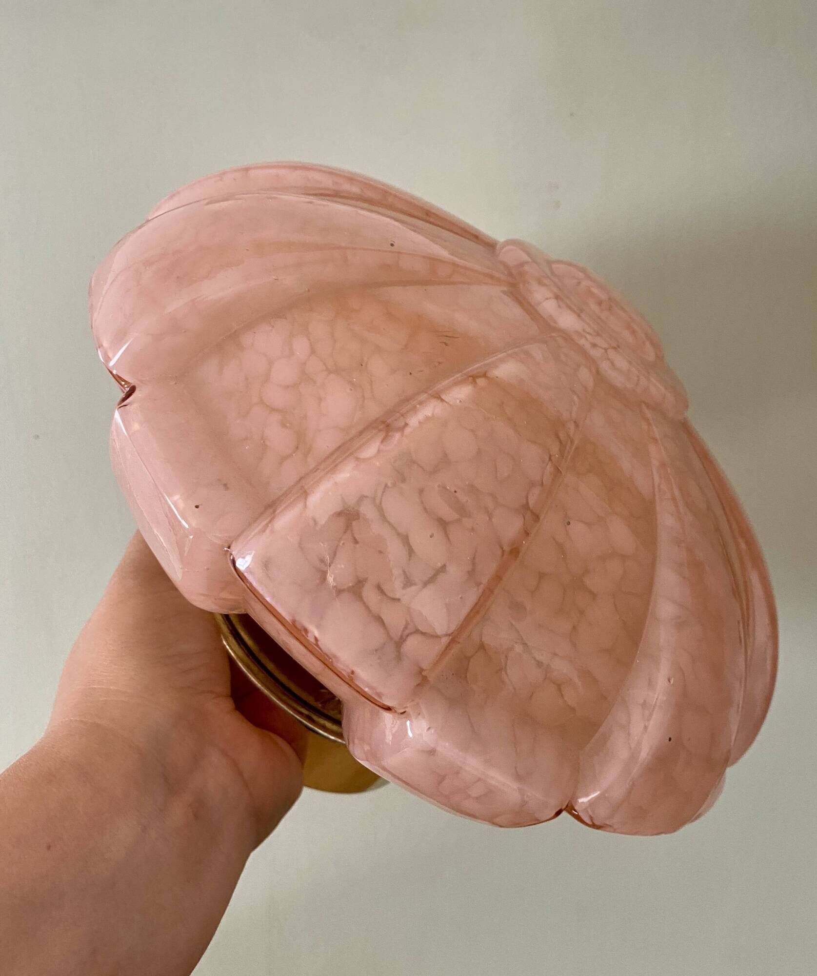 Vintage art deco globe wall or ceiling light in pink Clichy glass