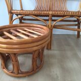 Rattan bench with vintage footrest