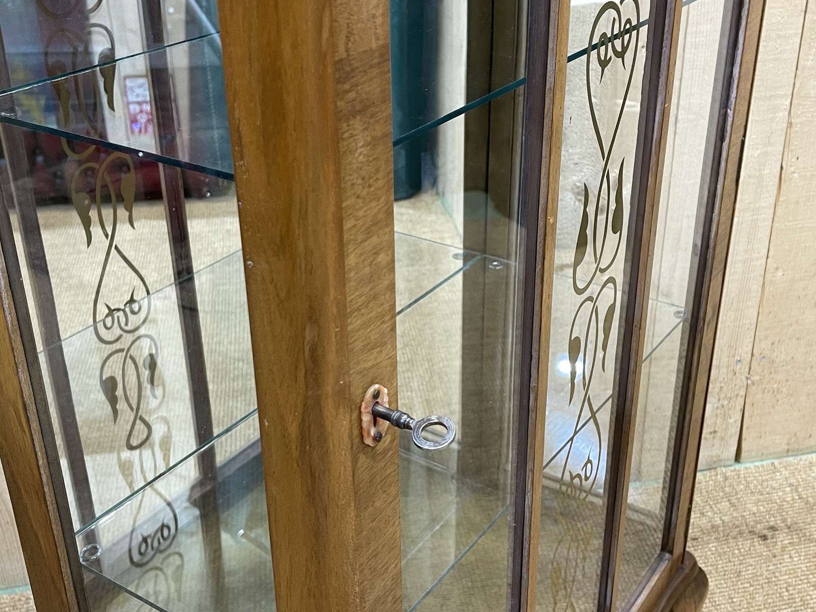 English walnut showcase from the 1950s