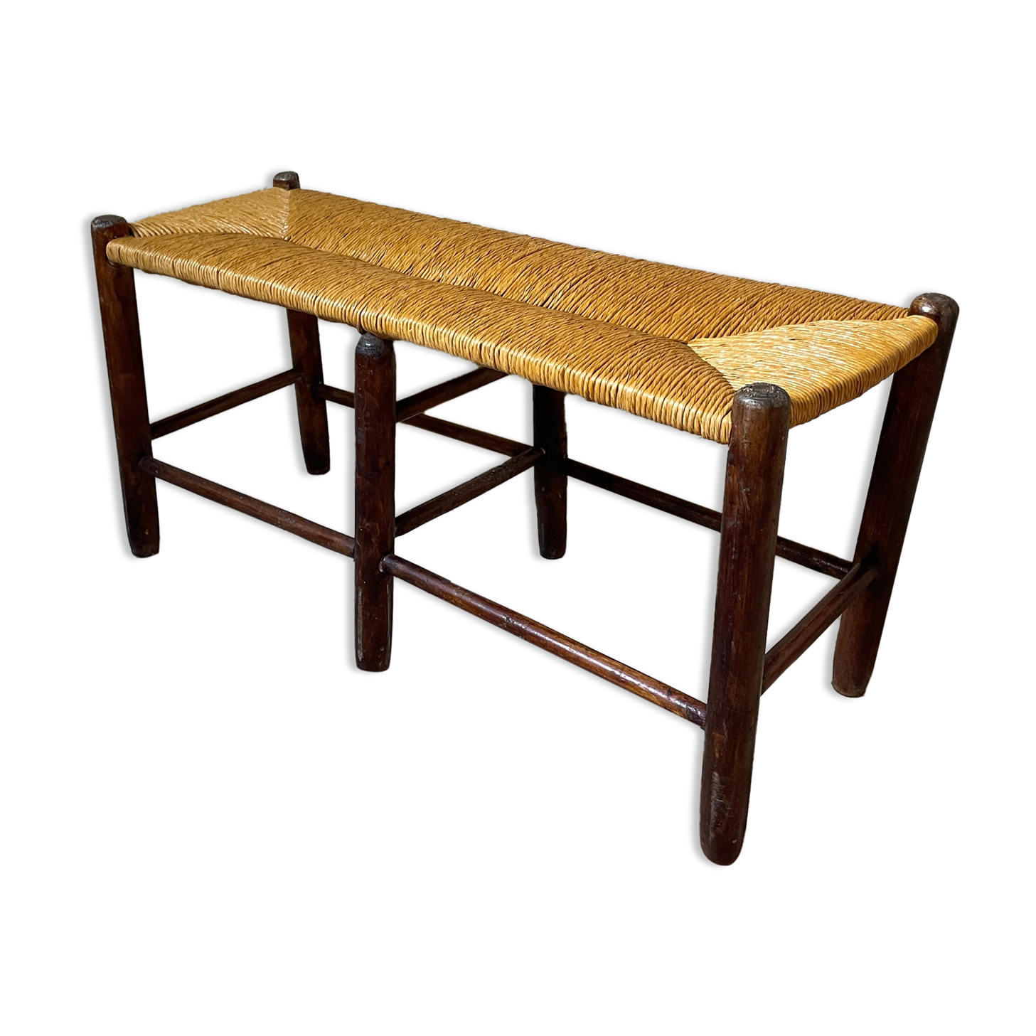 Wooden bench and rustic straw