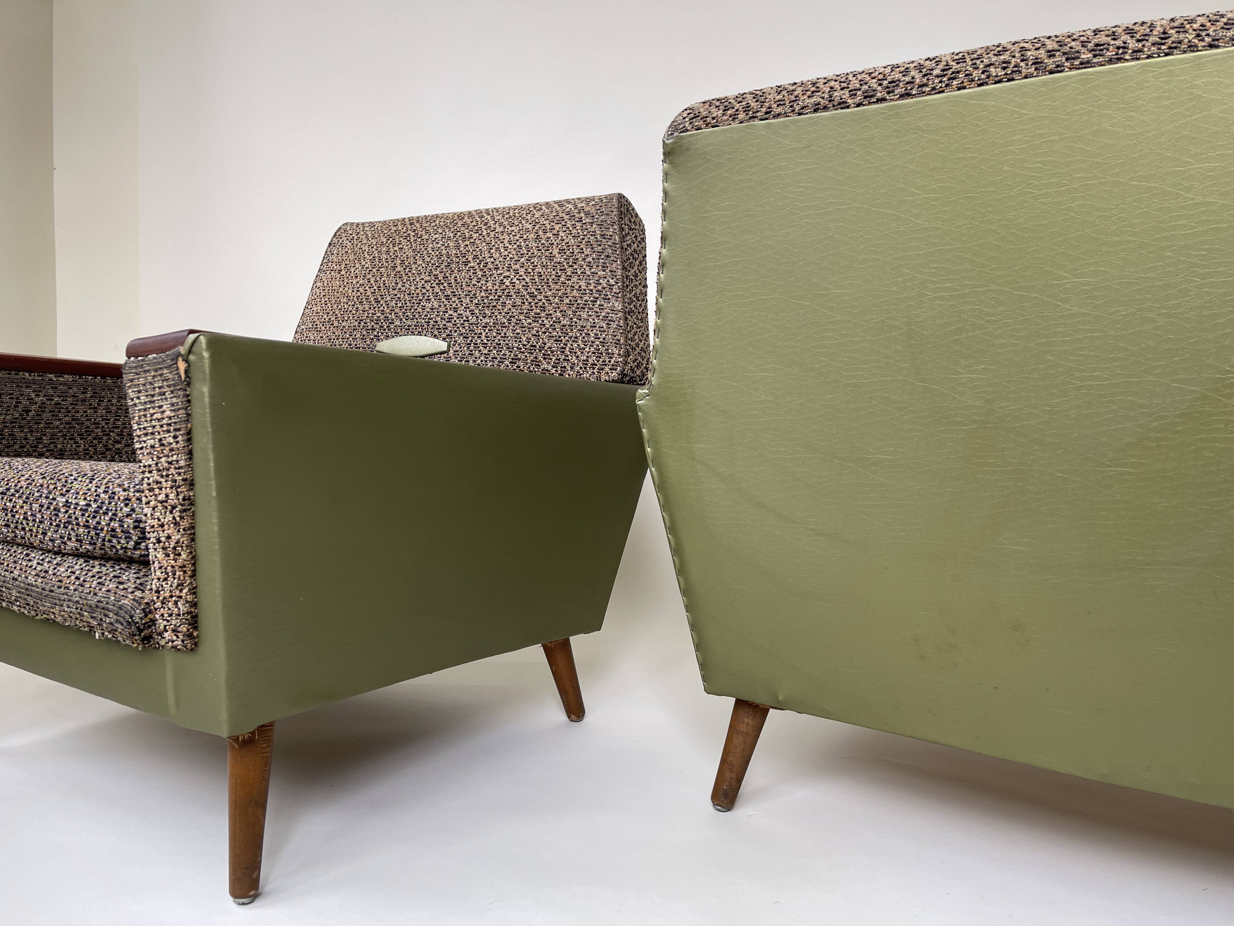 Pair of 1950s Lounge Chairs with Teak Arms